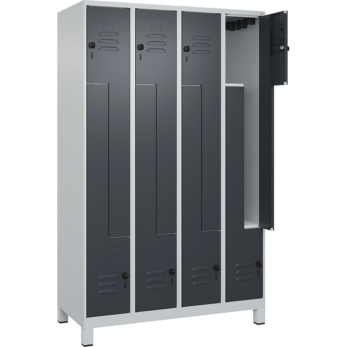 Armadietto a Z Classic PLUS – C+P, 4 scomparti, grigio chiaro / grigio, largh. 1200 mm, con piedini, serratura girevole-0
