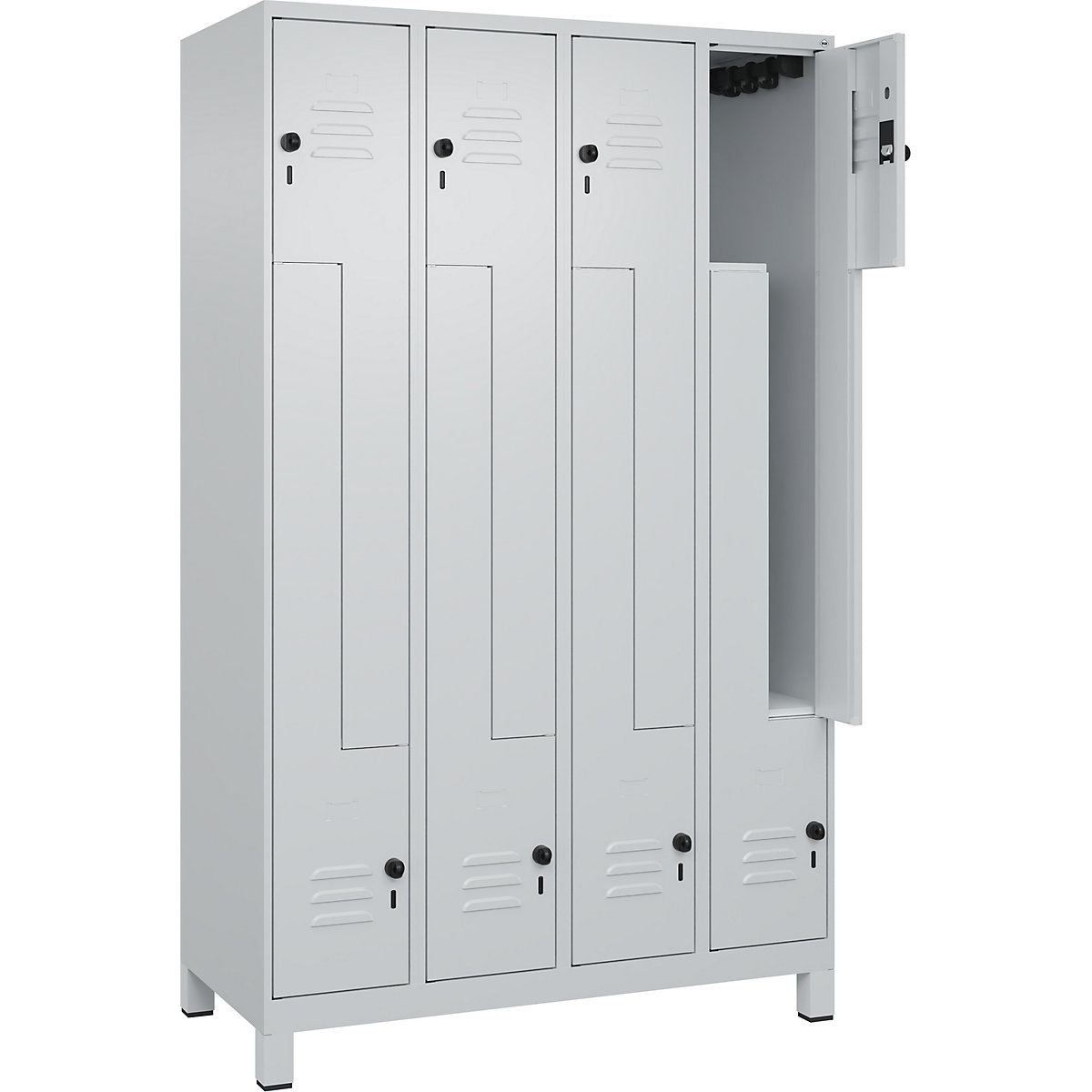 Armadietto a Z Classic PLUS – C+P, 4 scomparti, grigio chiaro, largh. 1200 mm, con piedini, serratura girevole-0