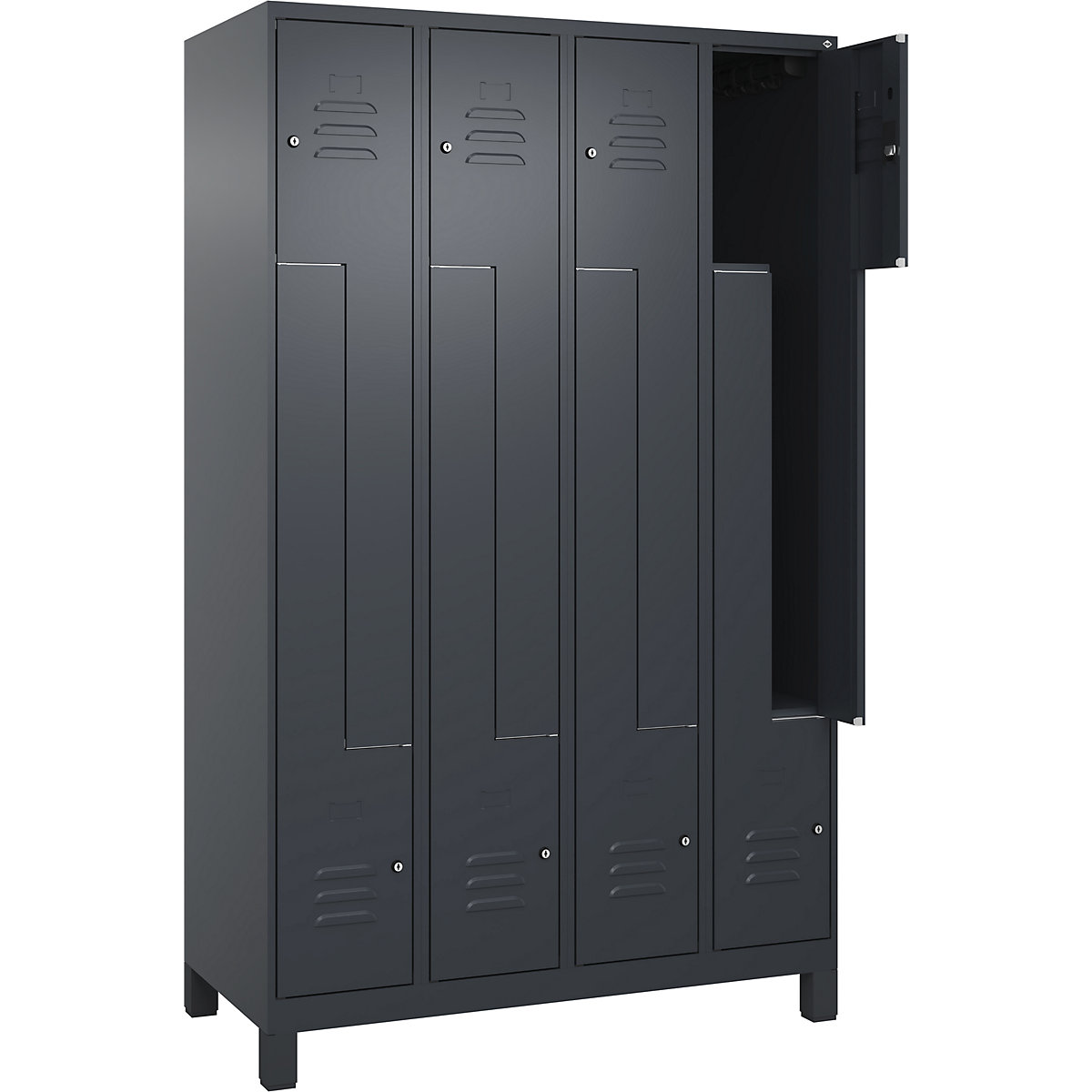 Armadietto a Z Classic PLUS – C+P, 4 scomparti, grigio, largh. 1200 mm, con piedini, serratura a cilindro-0
