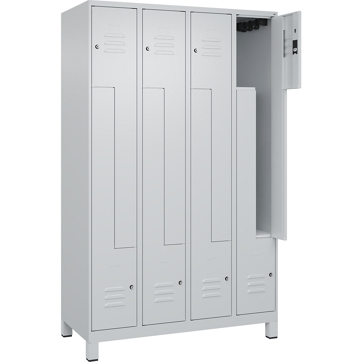 Armadietto a Z Classic PLUS – C+P, 4 scomparti, grigio chiaro, largh. 1200 mm, con piedini, serratura a cilindro-0