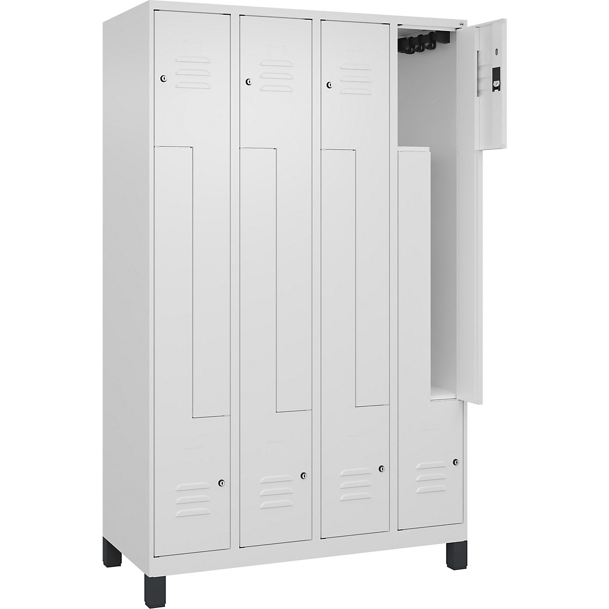 Armadietto a Z Classic PLUS – C+P, 4 scomparti, bianco traffico, largh. 1200 mm, con piedini, serratura a cilindro-0