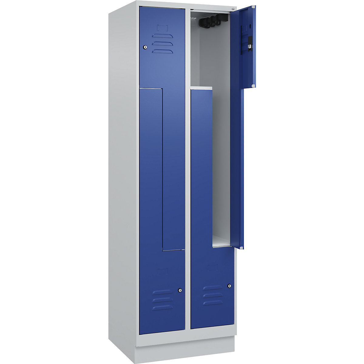 Armadietto a Z Classic PLUS – C+P, 2 scomparti, grigio chiaro / blu genziana, largh. 600 mm, con zoccolino, serratura a cilindro-0