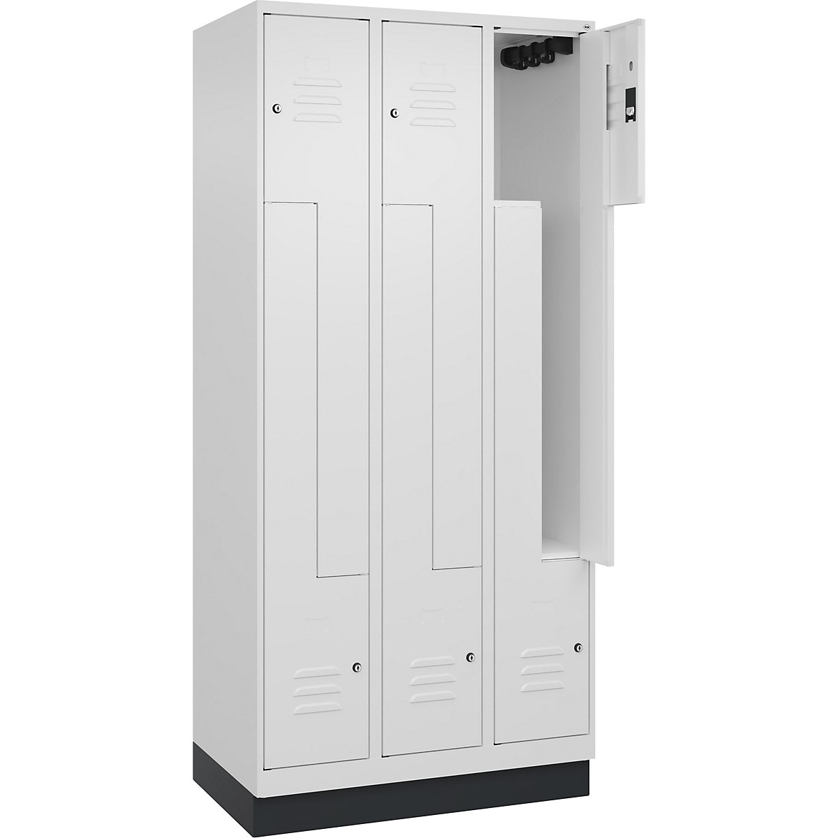Armadietto a Z Classic PLUS – C+P, 3 scomparti, bianco traffico, largh. 900 mm, con zoccolino, serratura a cilindro-0