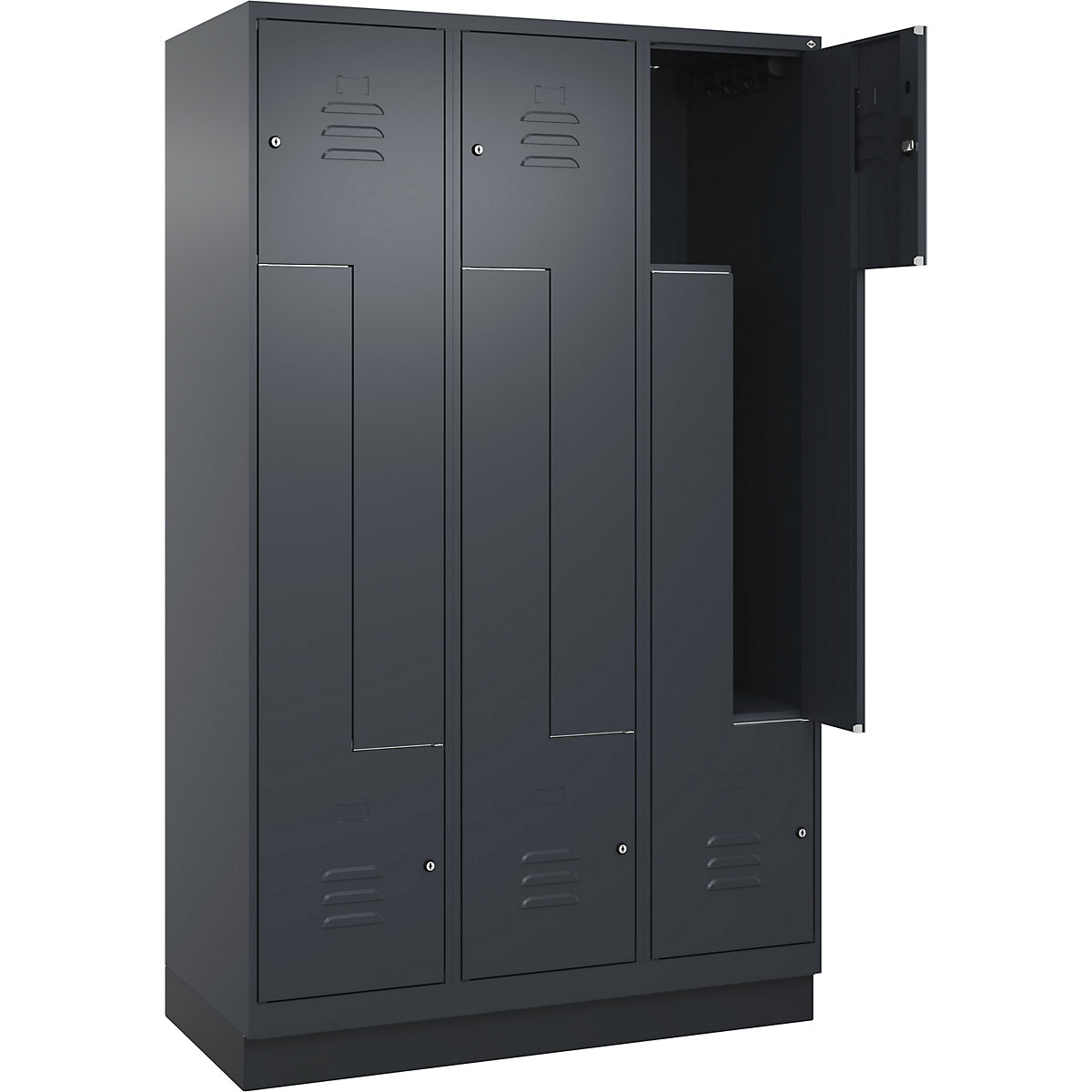 Armadietto a Z Classic PLUS – C+P, 3 scomparti, grigio, largh. 1200 mm, con zoccolino, serratura a cilindro-0