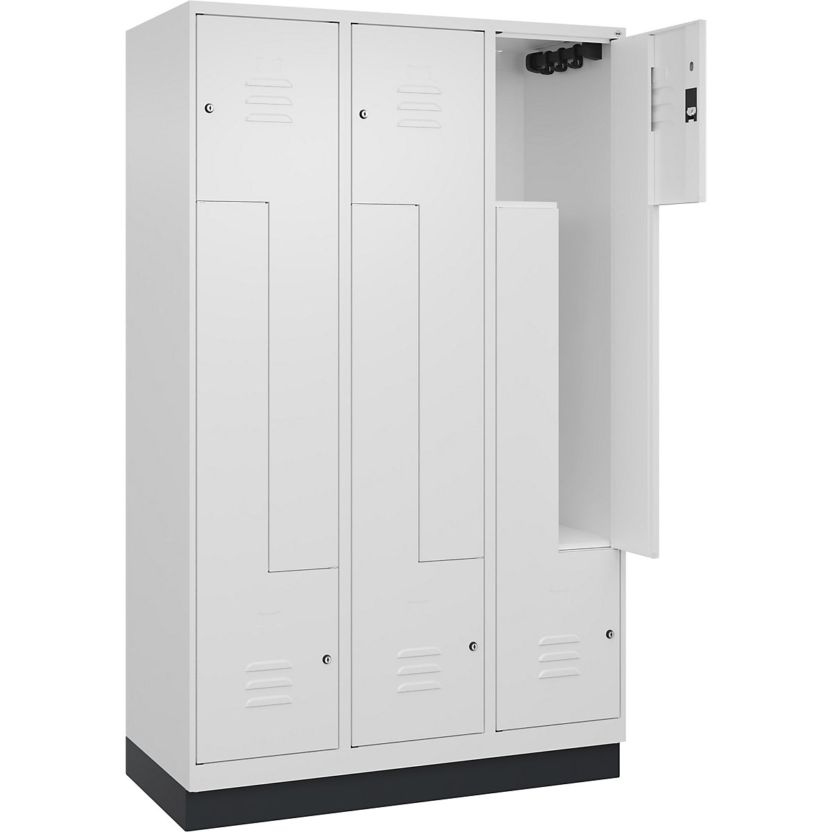 Armadietto a Z Classic PLUS – C+P, 3 scomparti, bianco traffico, largh. 1200 mm, con zoccolino, serratura a cilindro-0