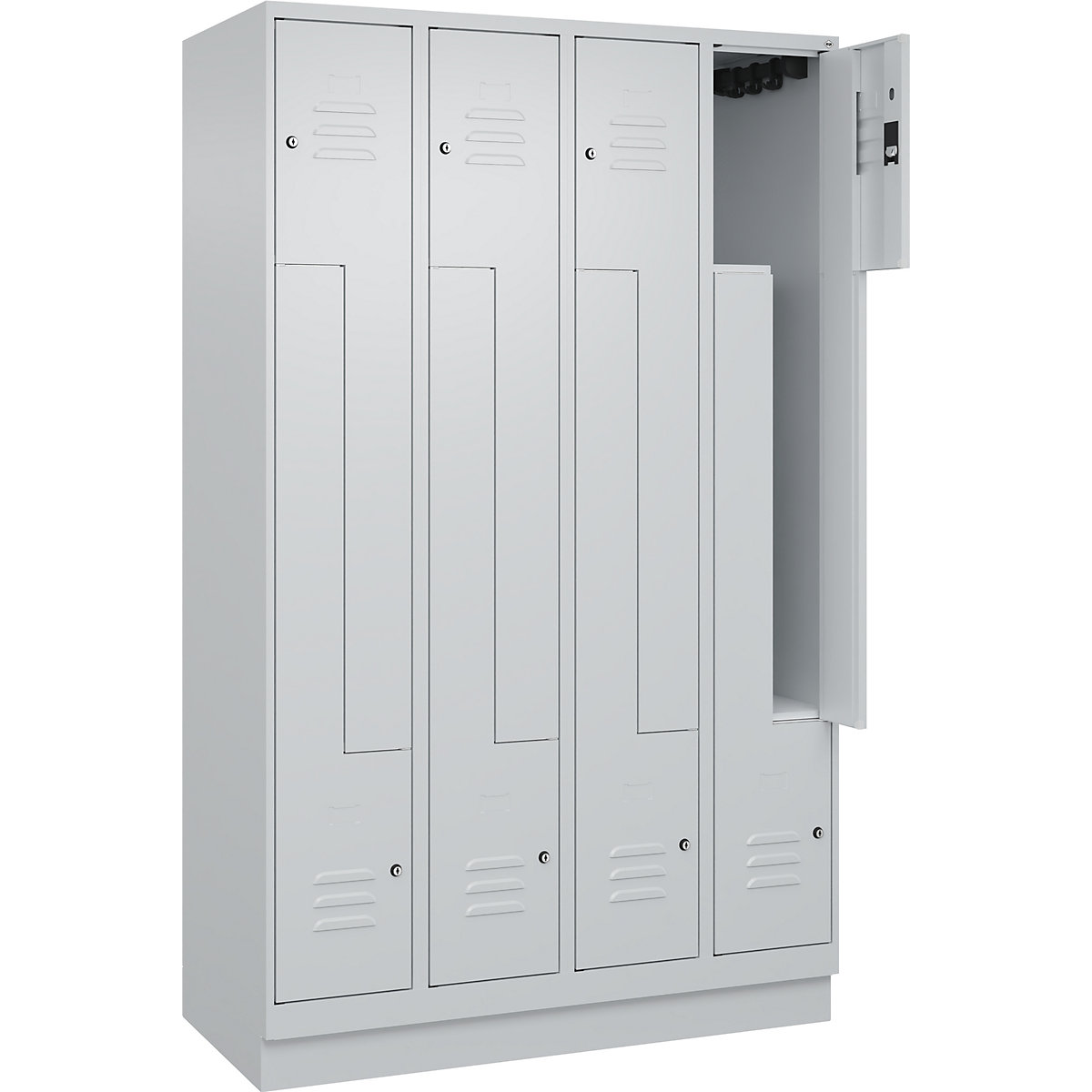 Armadietto a Z Classic PLUS – C+P, 4 scomparti, grigio chiaro, largh. 1200 mm, con zoccolino, serratura a cilindro-0
