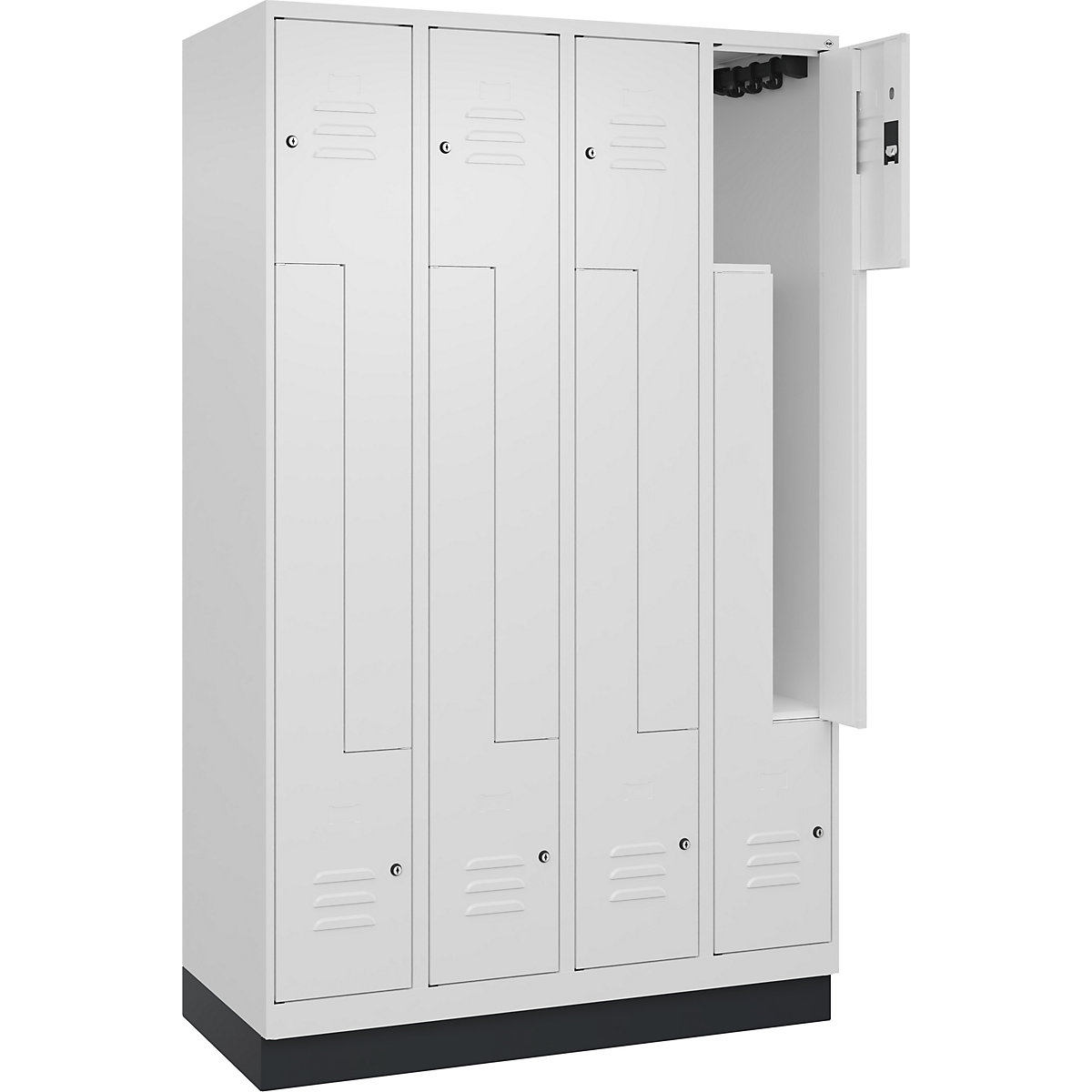 Armadietto a Z Classic PLUS – C+P, 4 scomparti, bianco traffico, largh. 1200 mm, con zoccolino, serratura a cilindro-0