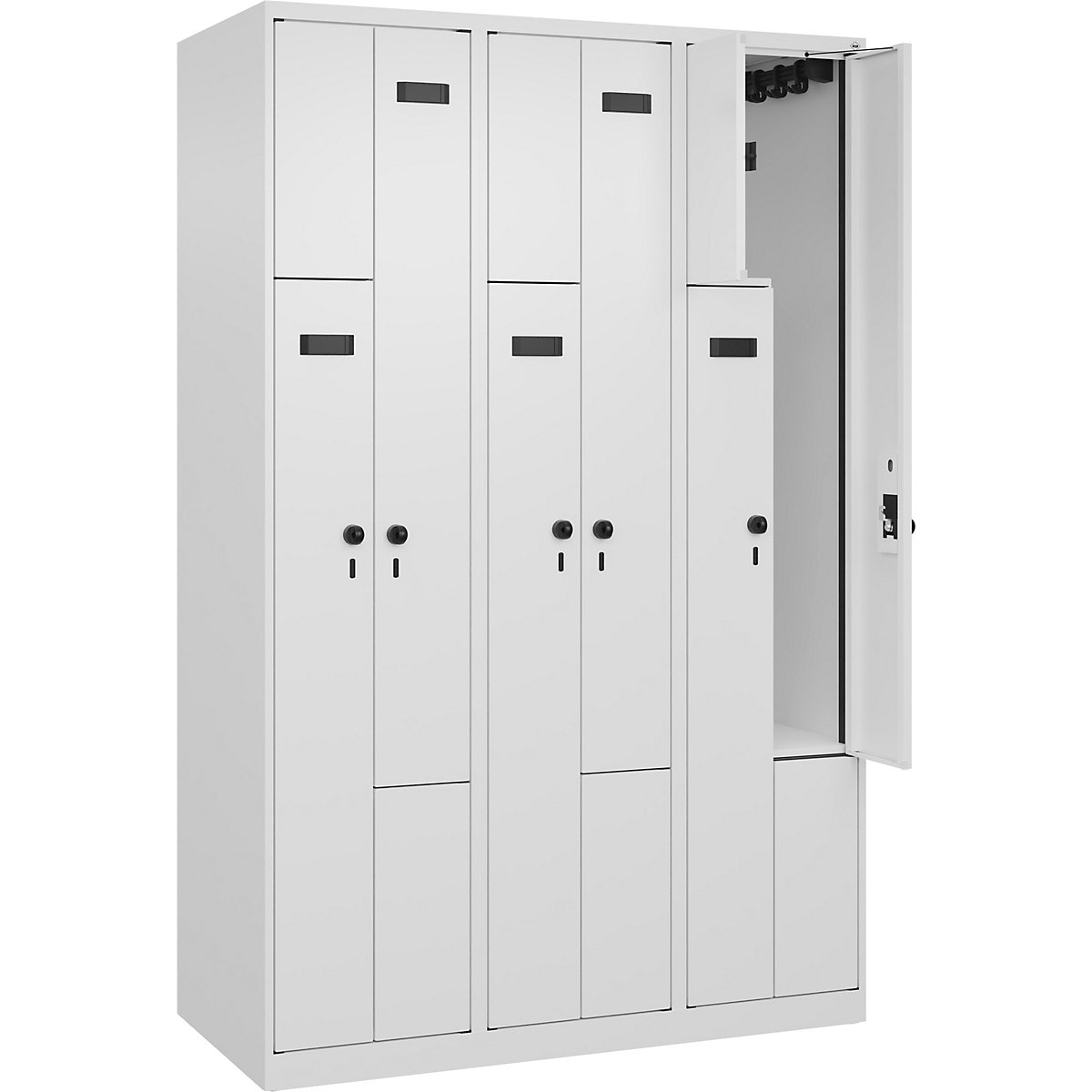 Armadietto a Z Evolo PLUS, 3 scomparti, bianco, largh. 1200 mm, 6 vani, con piedini a pavimento, serratura girevole di sicurezza-0