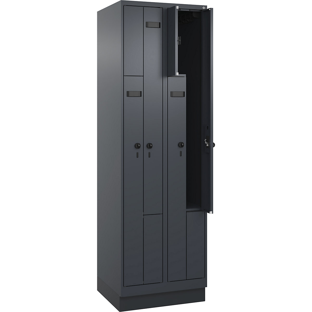 Armadietto a Z Evolo PLUS, 2 scomparti, grigio, largh. 600 mm, 4 vani, con zoccolino, serratura girevole di sicurezza-0