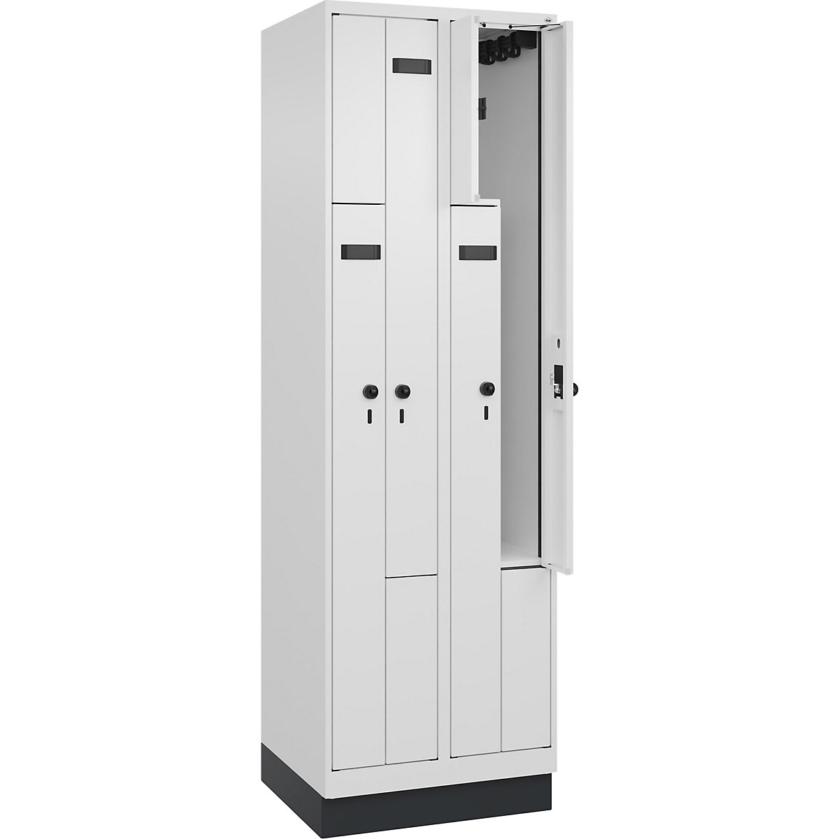 Armadietto a Z Evolo PLUS, 2 scomparti, bianco, largh. 600 mm, 4 vani, con zoccolino, serratura girevole di sicurezza-0