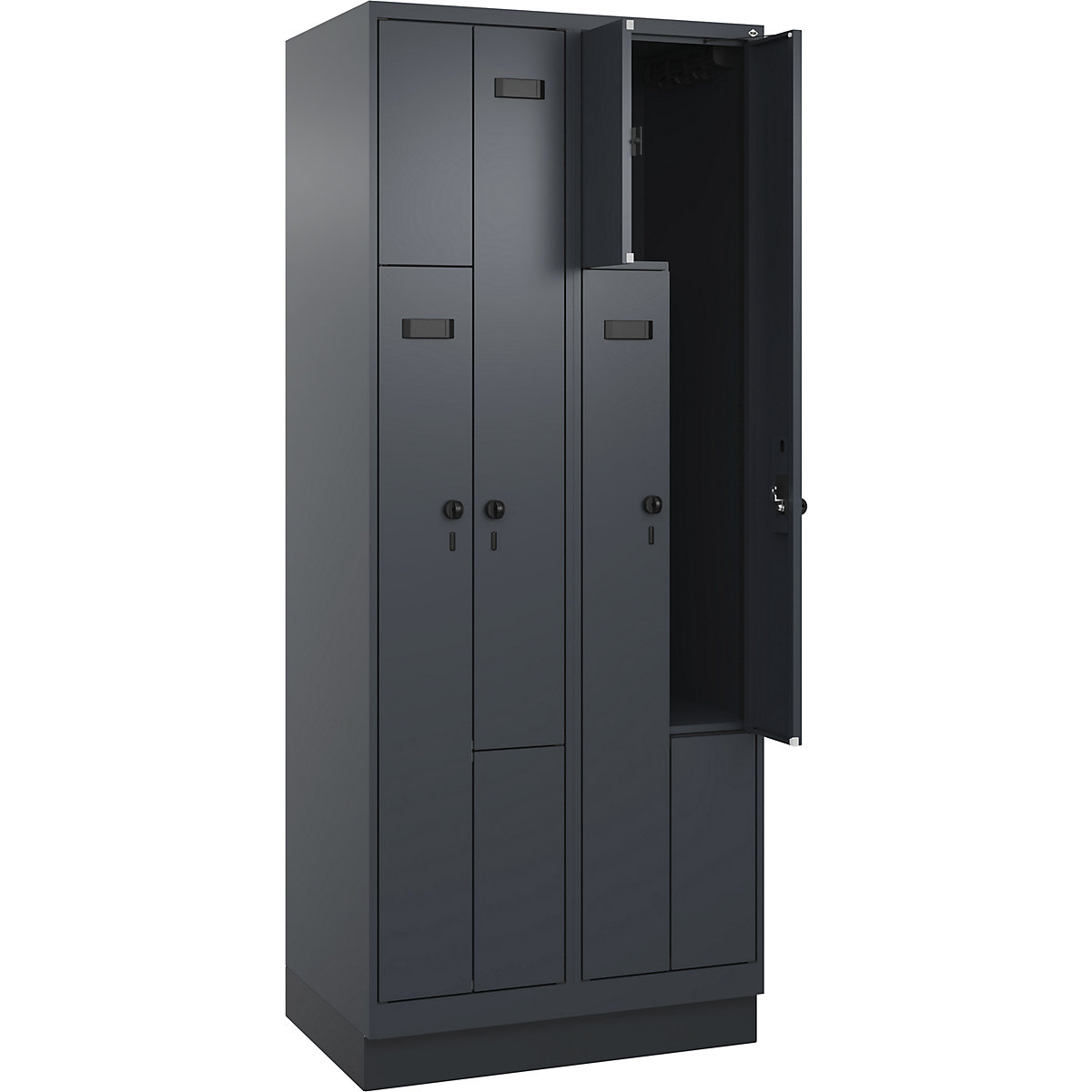 Armadietto a Z Evolo PLUS, 2 scomparti, grigio, largh. 800 mm, 4 vani, con zoccolino, serratura girevole di sicurezza-0