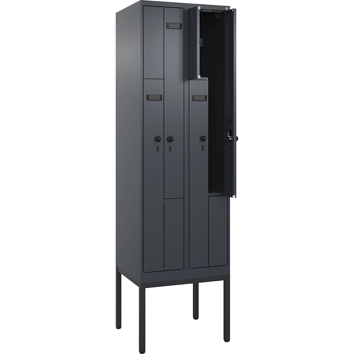 Armadietto a Z Evolo PLUS, 2 scomparti, grigio, largh. 600 mm, 4 vani, con piedini stretti, serratura girevole di sicurezza-0