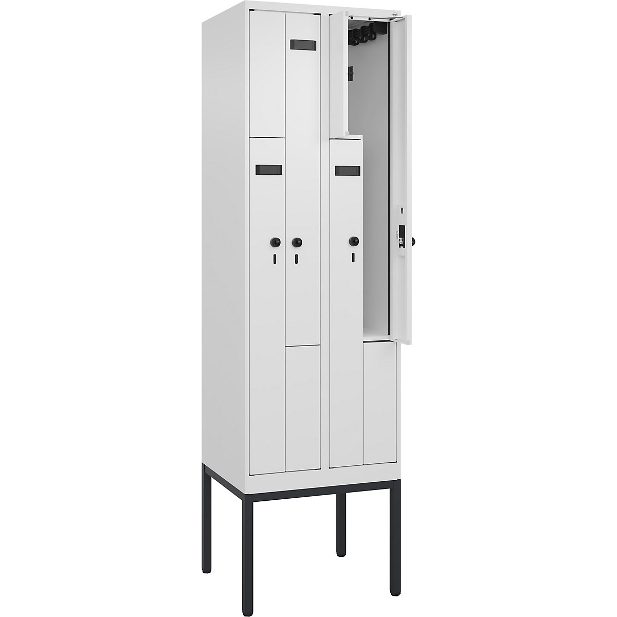Armadietto a Z Evolo PLUS, 2 scomparti, bianco, largh. 600 mm, 4 vani, con piedini stretti, serratura girevole di sicurezza-0
