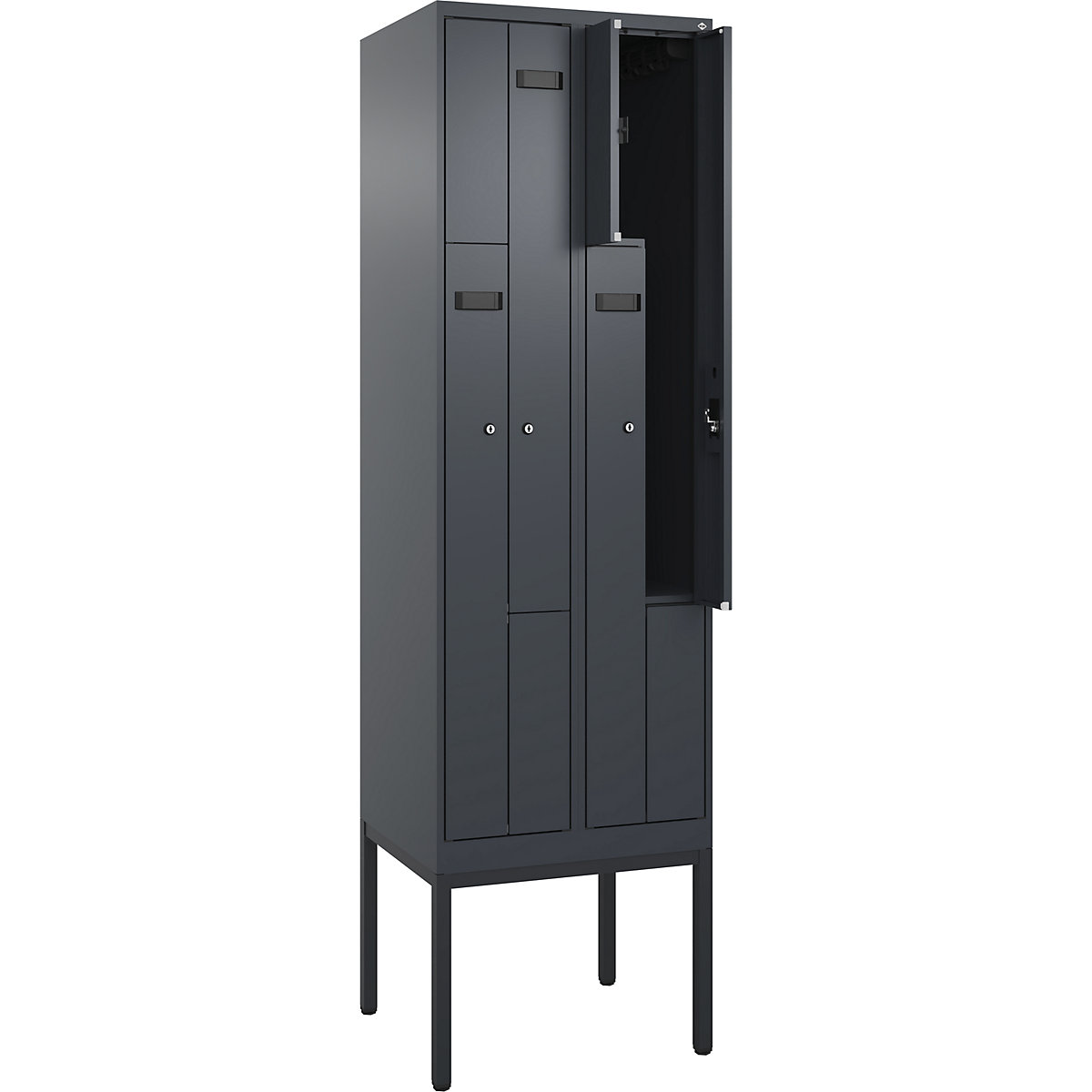 Armadietto a Z Evolo PLUS, 2 scomparti, grigio, largh. 600 mm, 4 vani, con piedini stretti, serratura a cilindro-0
