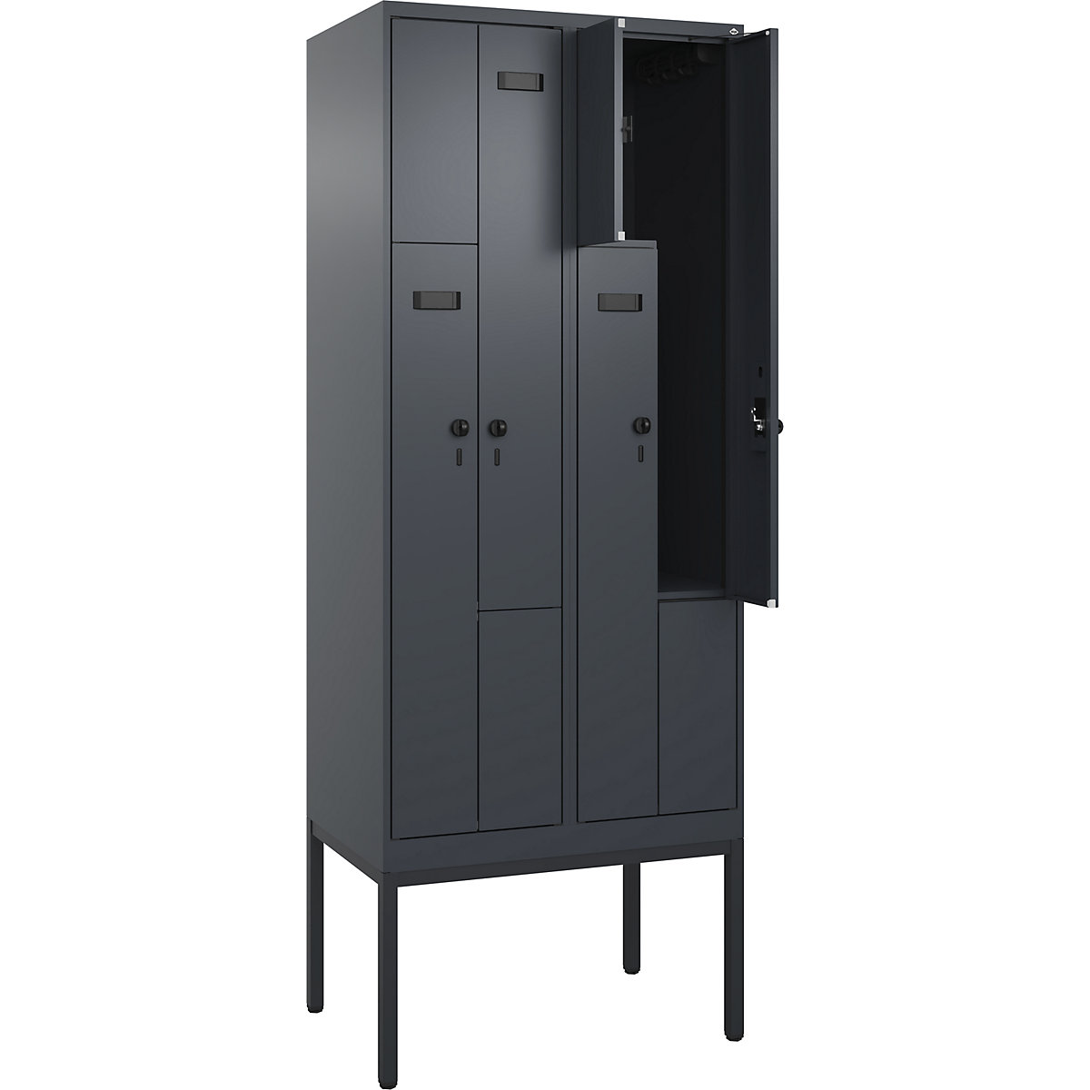 Armadietto a Z Evolo PLUS, 2 scomparti, grigio, largh. 800 mm, 4 vani, con piedini stretti, serratura girevole di sicurezza-0