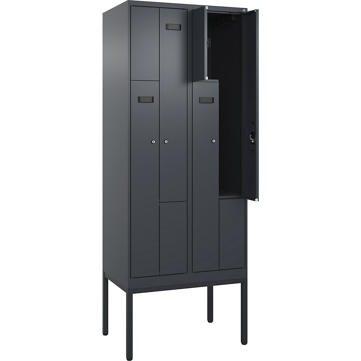 Armadietto a Z Evolo PLUS, 2 scomparti, grigio, largh. 800 mm, 4 vani, con piedini stretti, serratura a cilindro-0