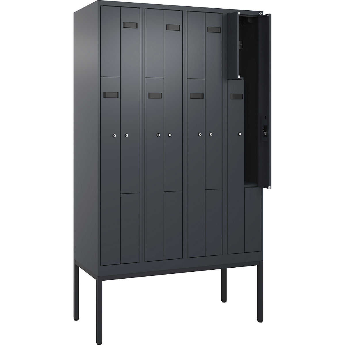 Armadietto a Z Evolo PLUS, 4 scomparti, grigio, largh. 1200 mm, 8 vani, con piedini stretti, serratura a cilindro-0