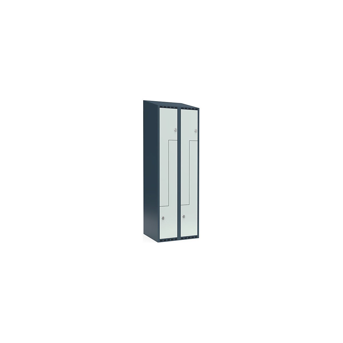 Armadietto a Z Fydor, 2 scomparti, grigio-azzurro / grigio chiaro, largh. 600 mm, 2 scomparti, tetto inclinato, lucchetto-0