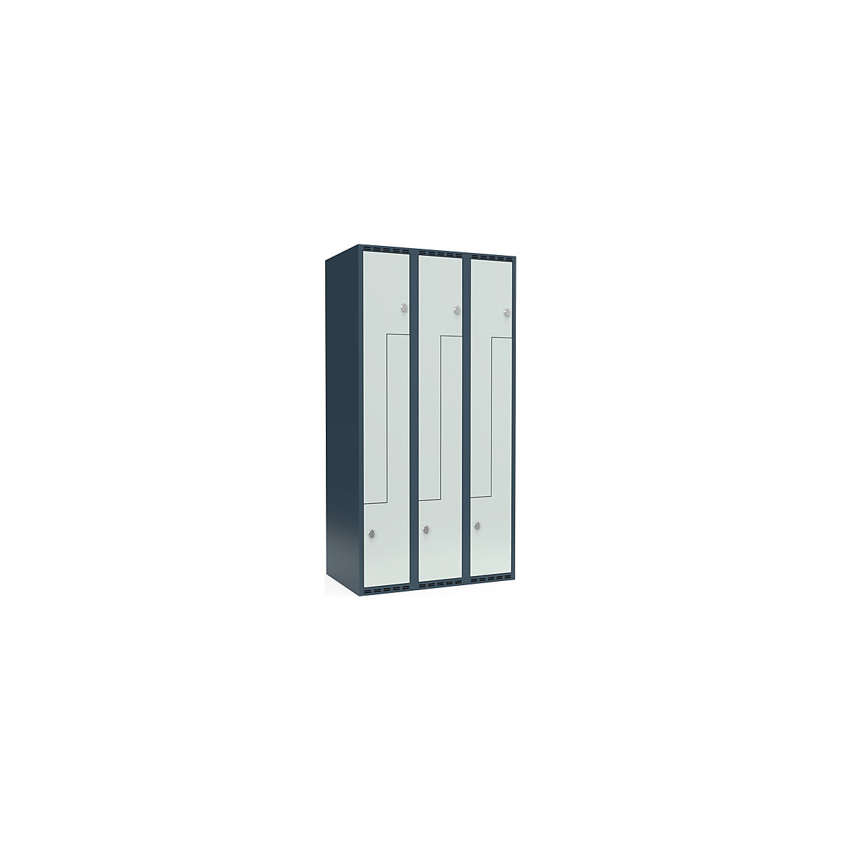 Armadietto a Z Fydor, 3 scomparti, grigio-azzurro / grigio chiaro, largh. 900 mm, 3 scomparti, tetto piatto, lucchetto-0