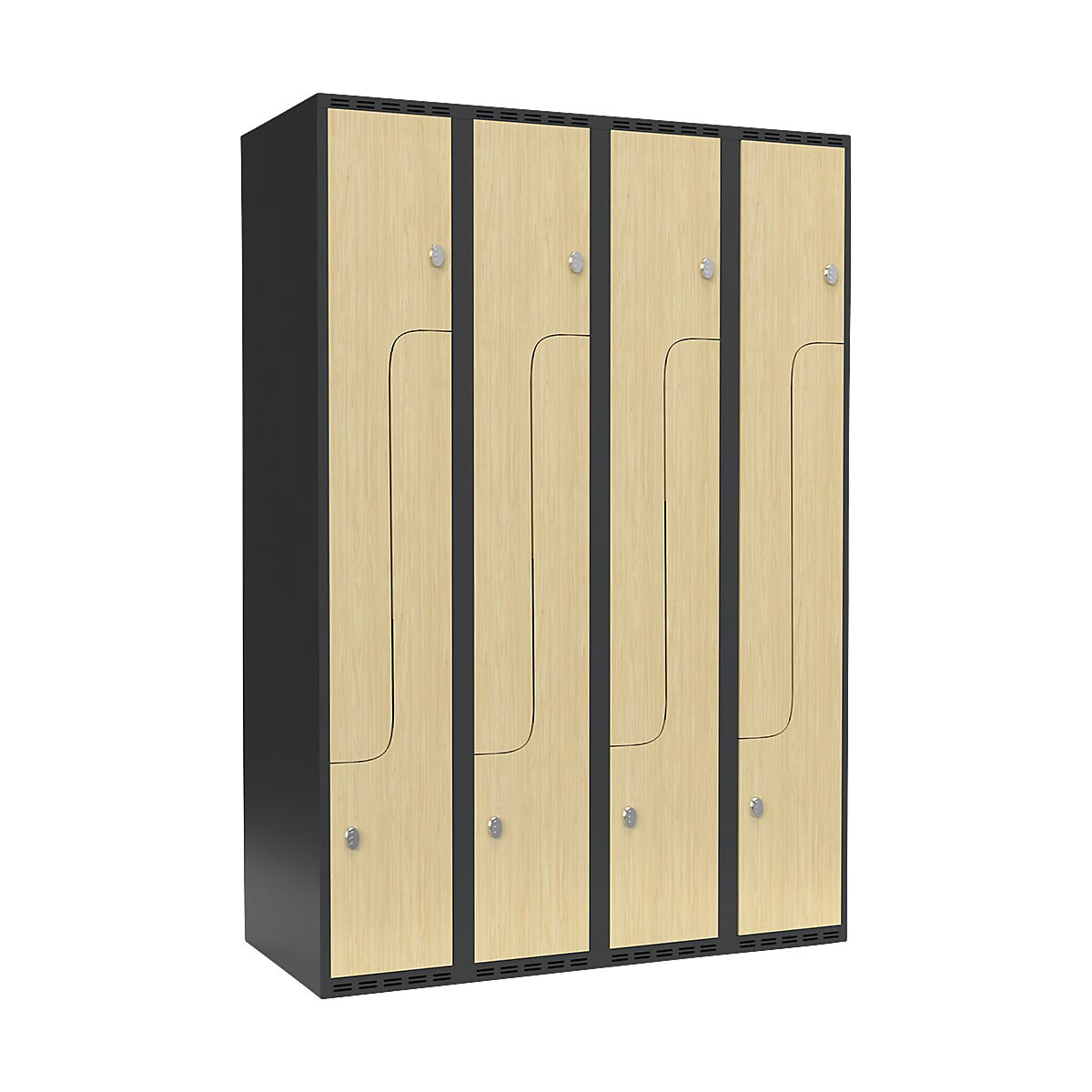 Armadietto a Z Fydor, 4 scomparti, grigio / betulla, largh. 1200 mm, 4 scomparti, tetto piatto, lucchetto-0