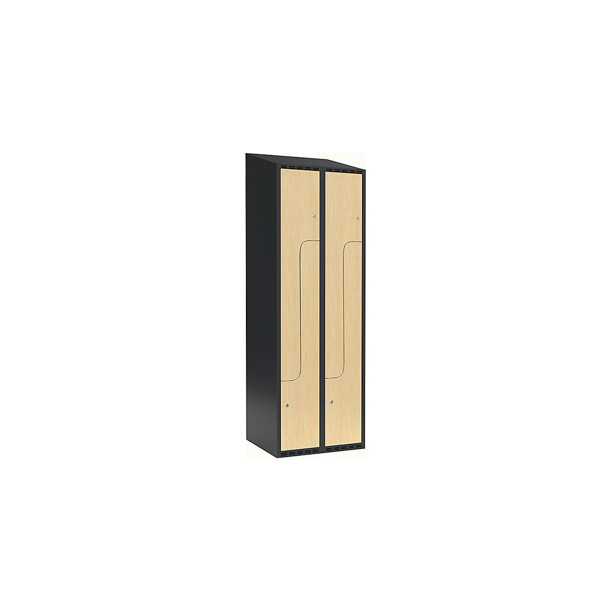 Armadietto a Z Fydor, 2 scomparti, grigio / betulla, largh. 600 mm, 2 scomparti, tetto inclinato, serratura a cilindro-0