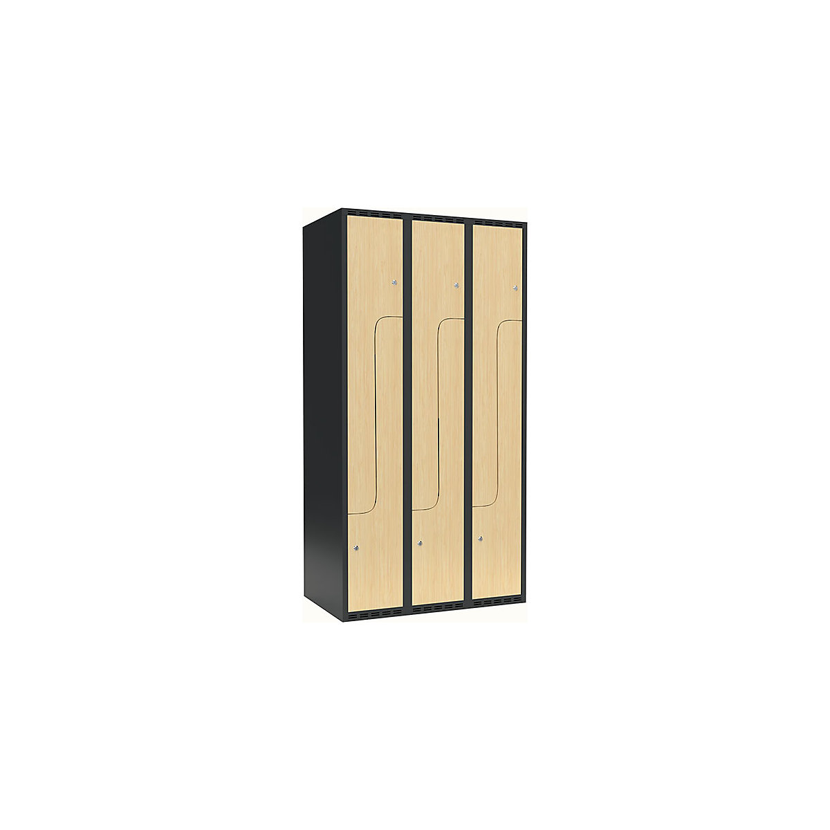Armadietto a Z Fydor, 3 scomparti, grigio / betulla, largh. 900 mm, 3 scomparti, tetto piatto, serratura a cilindro-0