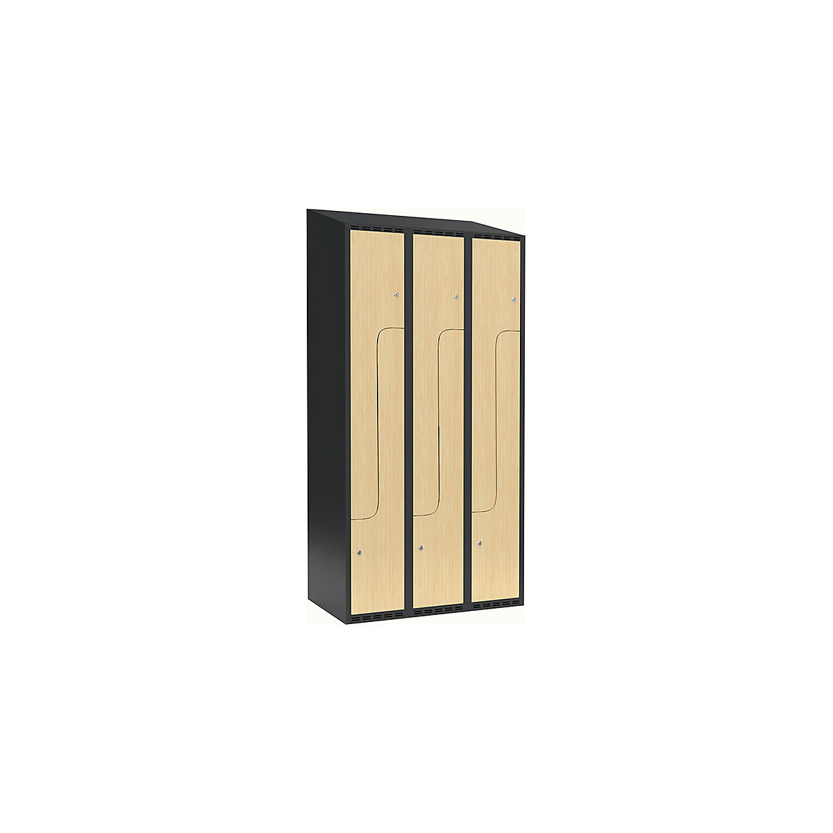 Armadietto a Z Fydor, 3 scomparti, grigio / betulla, largh. 900 mm, 3 scomparti, tetto inclinato, serratura a cilindro-0