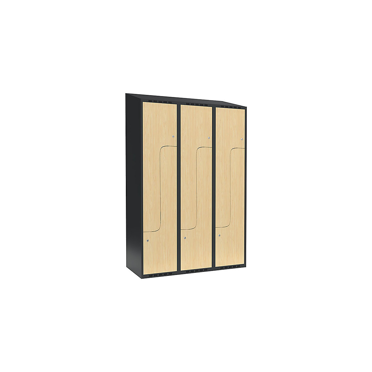 Armadietto a Z Fydor, 3 scomparti, grigio / betulla, largh. 1200 mm, 3 scomparti, tetto inclinato, serratura a cilindro-0