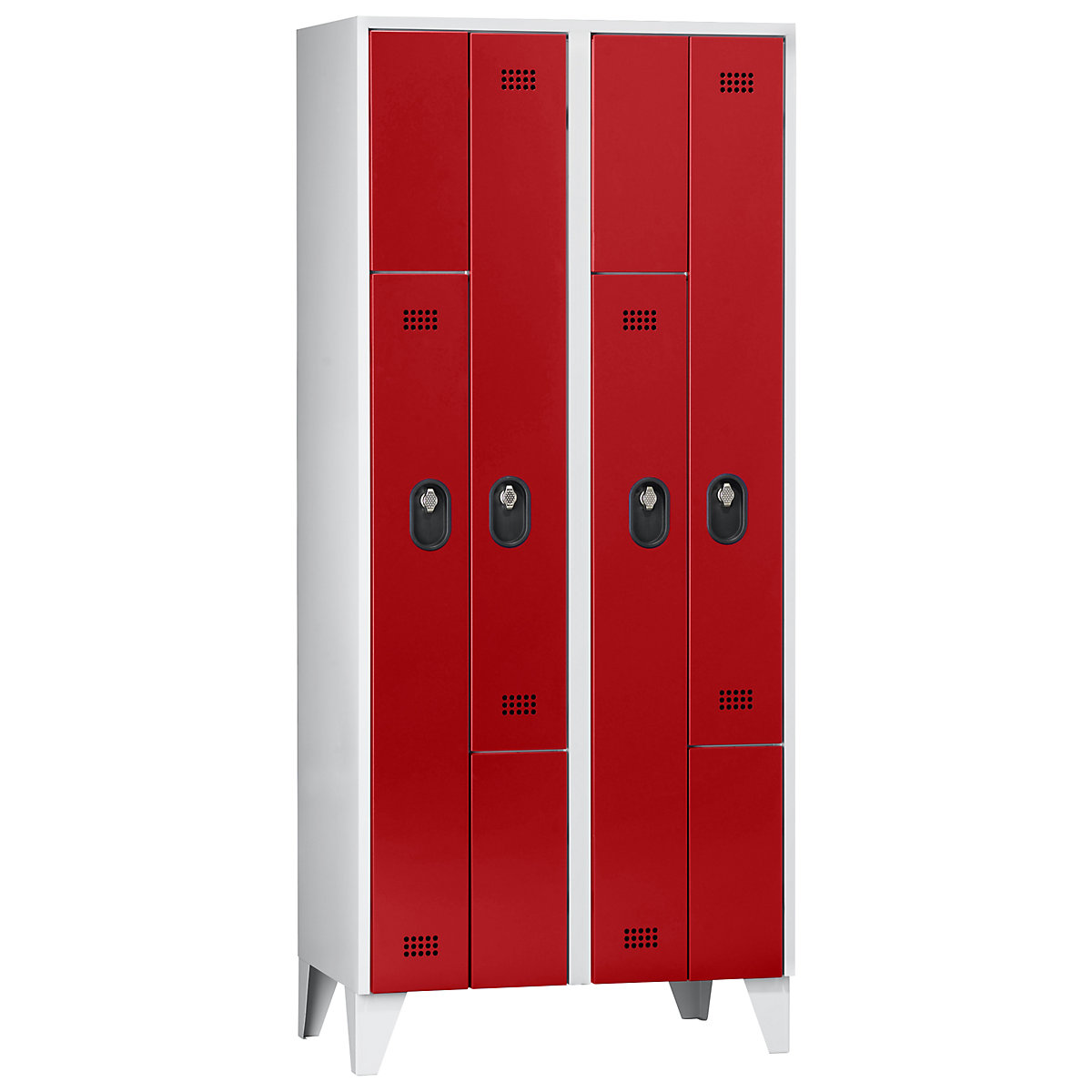 Armadietto a Z Köln – Wolf, 2 scomparti, colore corpo / ante: grigio chiaro / rosso fuoco-0