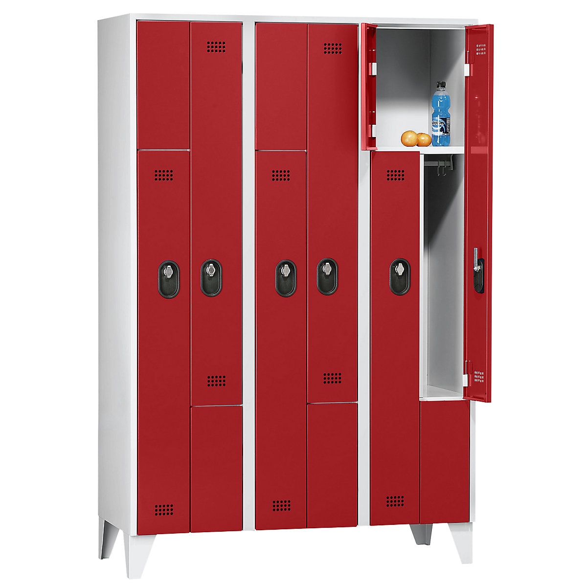 Armadietto a Z Köln – Wolf, 3 scomparti, colore corpo / ante: grigio chiaro / rosso fuoco-0