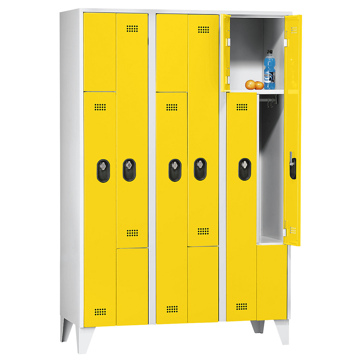 Armadietto a Z Köln – Wolf, 3 scomparti, colore corpo / ante: grigio chiaro / giallo zinco-0
