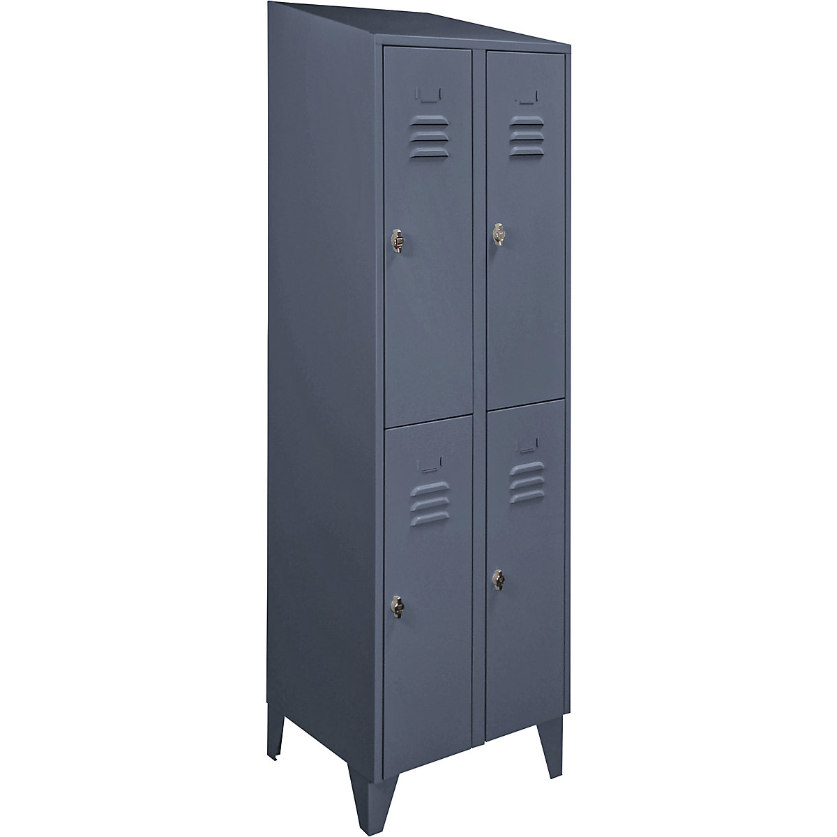 Armadietto a due piani Berlin 2 – Wolf, 2 scomparti, grigio-azzurro, larghezza 600 mm, tetto inclinato-0