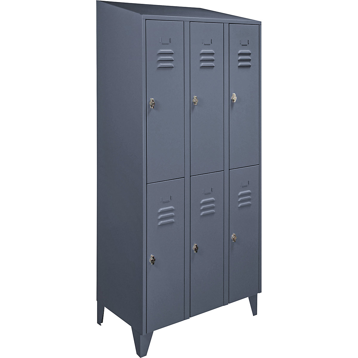 Armadietto a due piani Berlin 2 – Wolf, 3 scomparti, grigio-azzurro, larghezza 900 mm, tetto inclinato-0