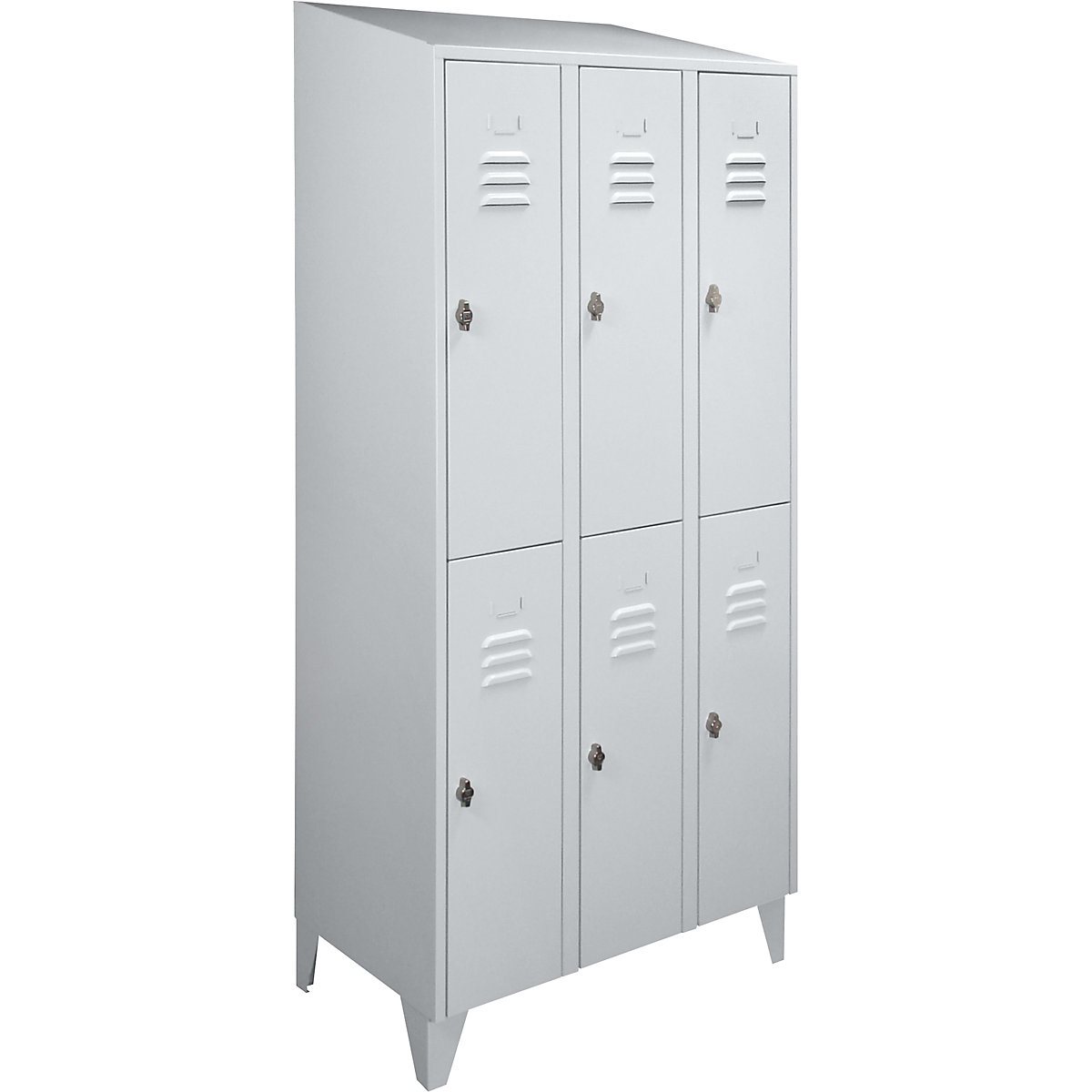 Armadietto a due piani Berlin 2 – Wolf, 3 scomparti, grigio chiaro, larghezza 900 mm, tetto inclinato-0