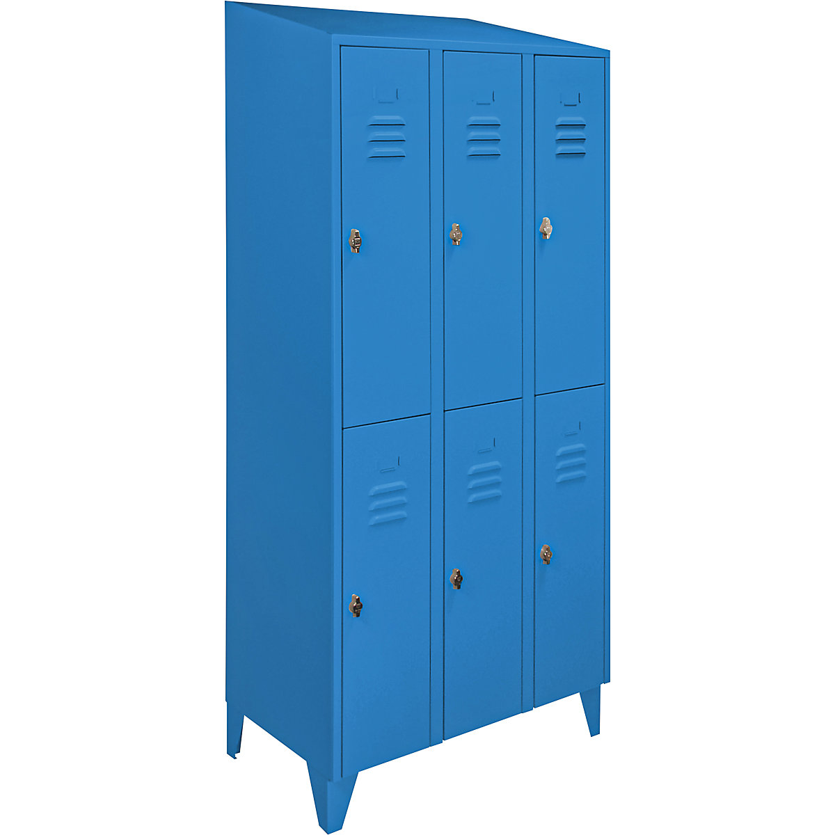Armadietto a due piani Berlin 2 – Wolf, 3 scomparti, blu chiaro, larghezza 900 mm, tetto inclinato-0