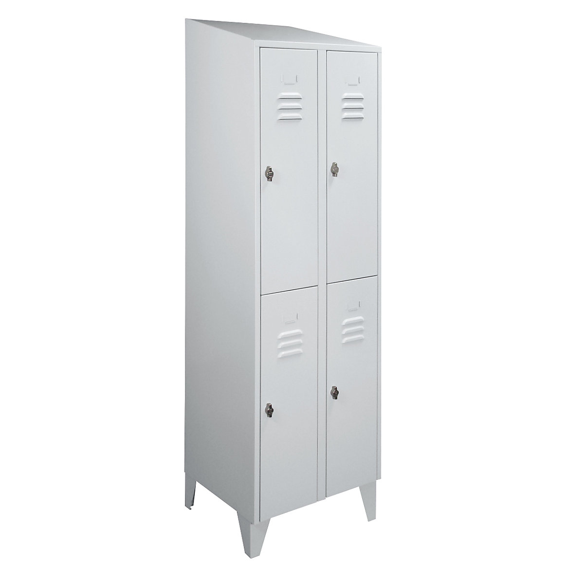 Armadietto a due piani Berlin 2 – Wolf, 2 scomparti, grigio chiaro, larghezza 600 mm, tetto inclinato-0