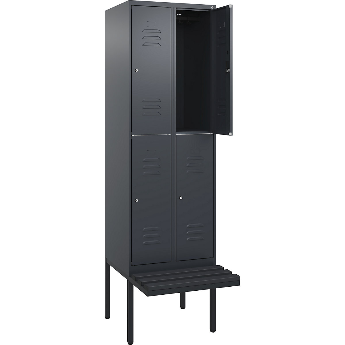 Armadietto a due piani Classic PLUS con panca – C+P, 2 scomparti, grigio, largh. 600 mm, serratura a cilindro, panca sporgente, plastica-0