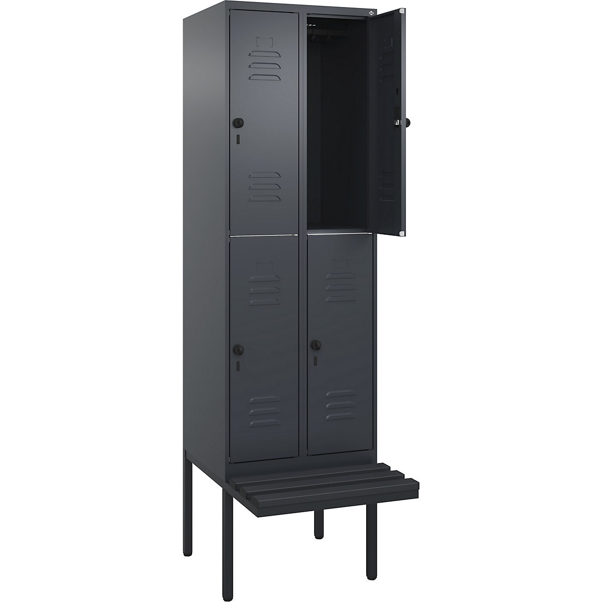 Armadietto a due piani Classic PLUS con panca – C+P, 2 scomparti, grigio, largh. 600 mm, serratura girevole di sicurezza, panca sporgente, plastica-0
