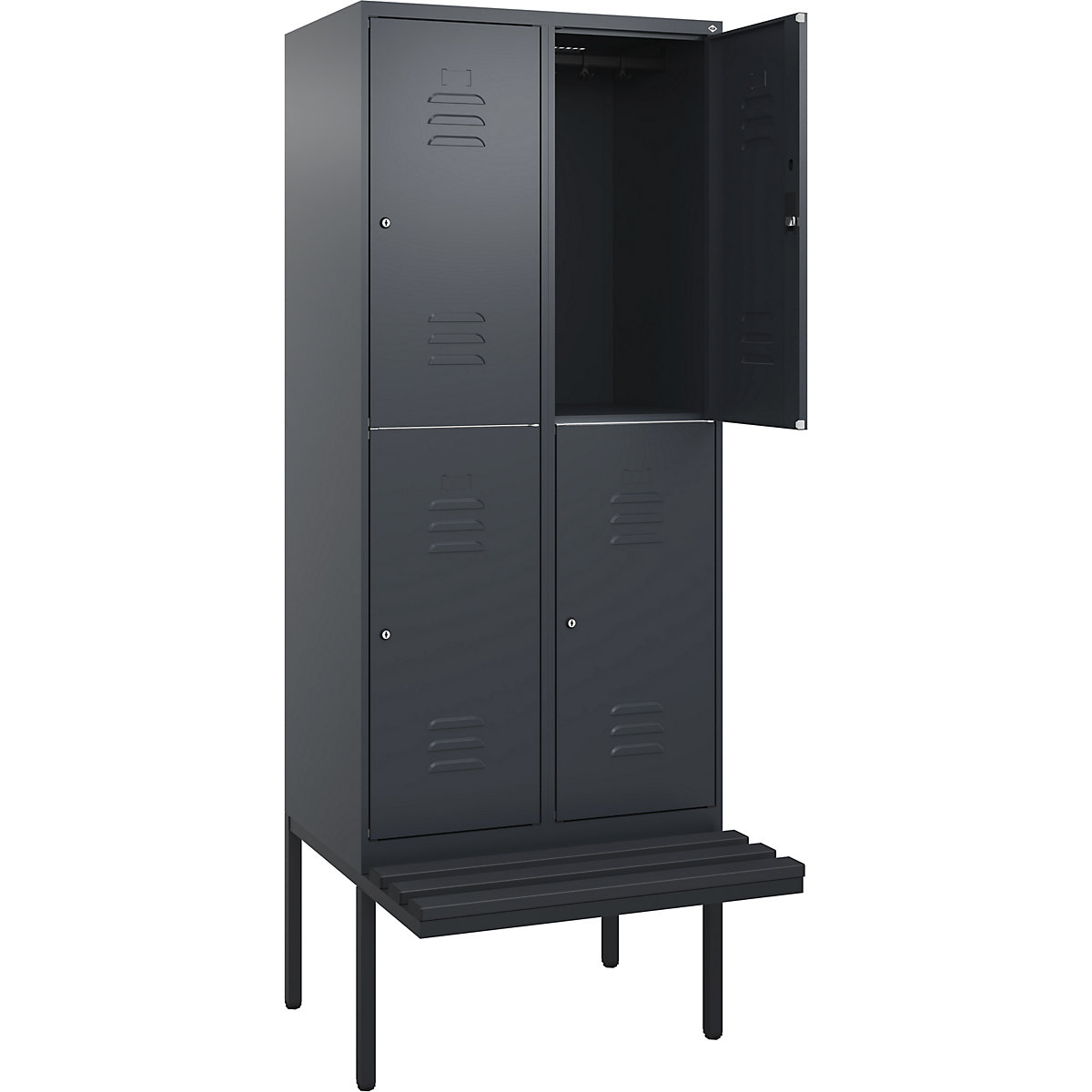 Armadietto a due piani Classic PLUS con panca – C+P, 2 scomparti, grigio, largh. 800 mm, serratura a cilindro, panca sporgente, plastica-0