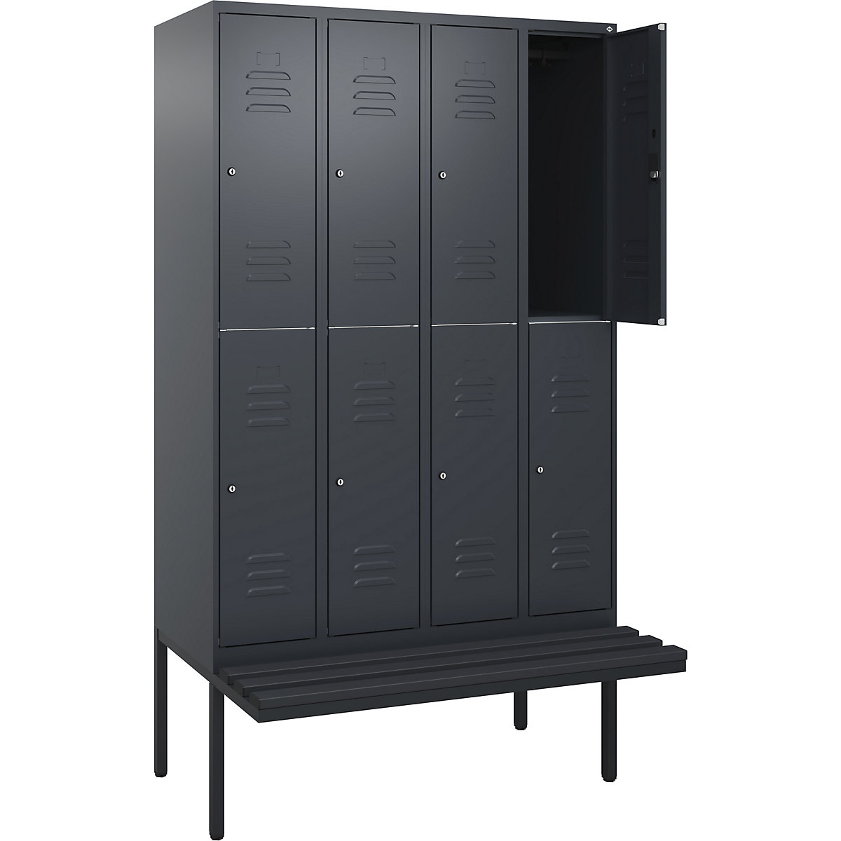 Armadietto a due piani Classic PLUS con panca – C+P, 4 scomparti, grigio, largh. 1200 mm, serratura a cilindro, panca sporgente, plastica-0