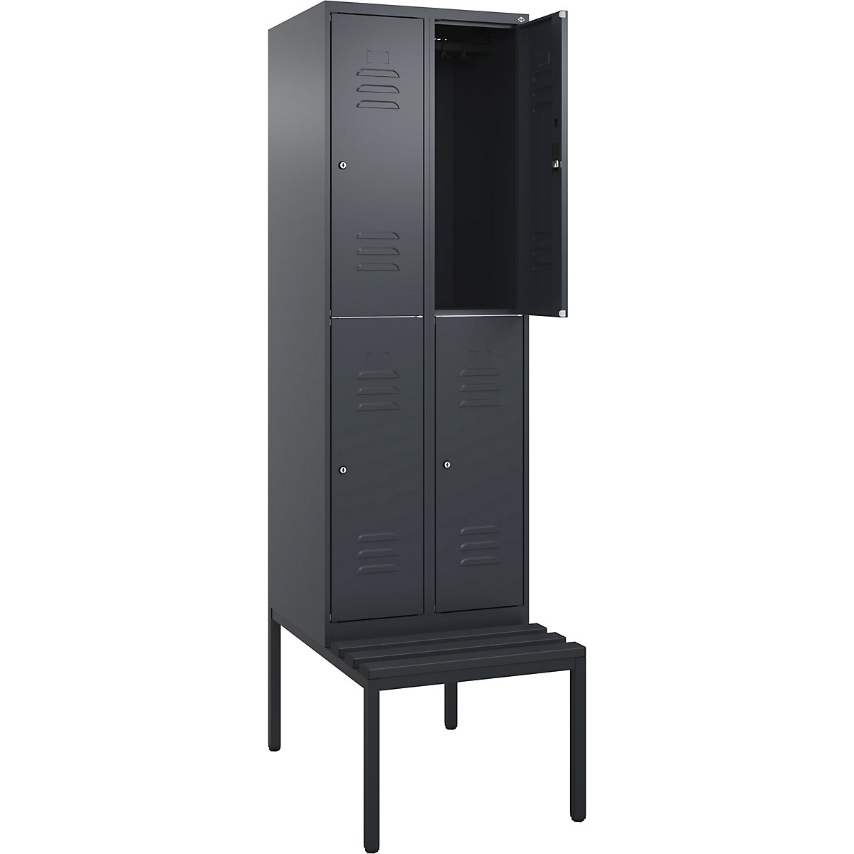 Armadietto a due piani Classic PLUS con panca – C+P, 2 scomparti, grigio, largh. 600 mm, serratura a cilindro, panca integrata, plastica-0