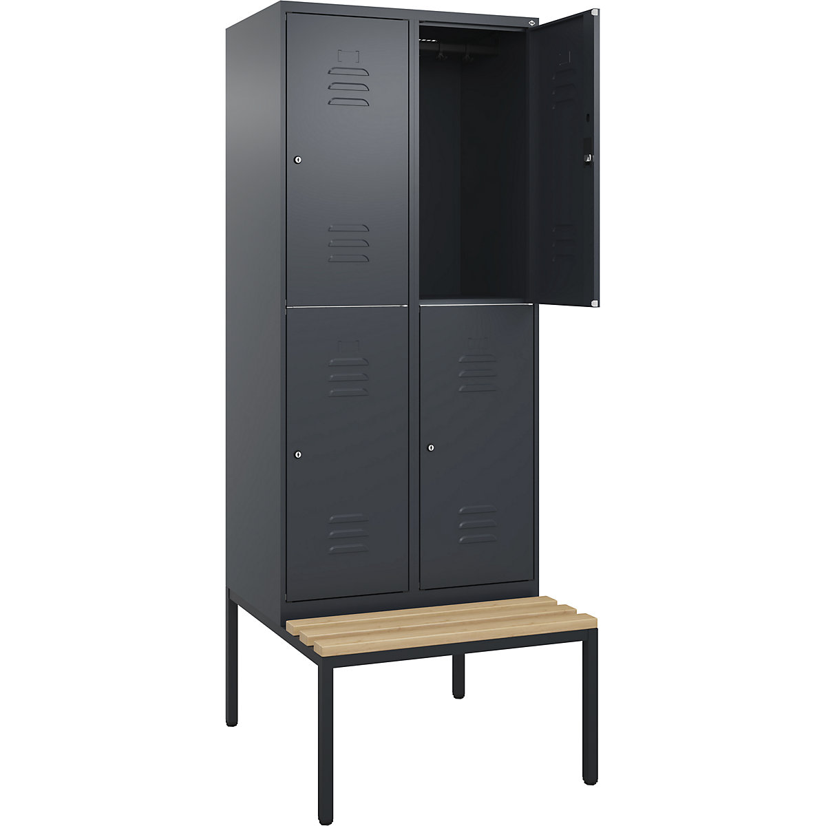 Armadietto a due piani Classic PLUS con panca – C+P, 2 scomparti, grigio, largh. 800 mm, serratura a cilindro, panca integrata, legno duro di faggio-0
