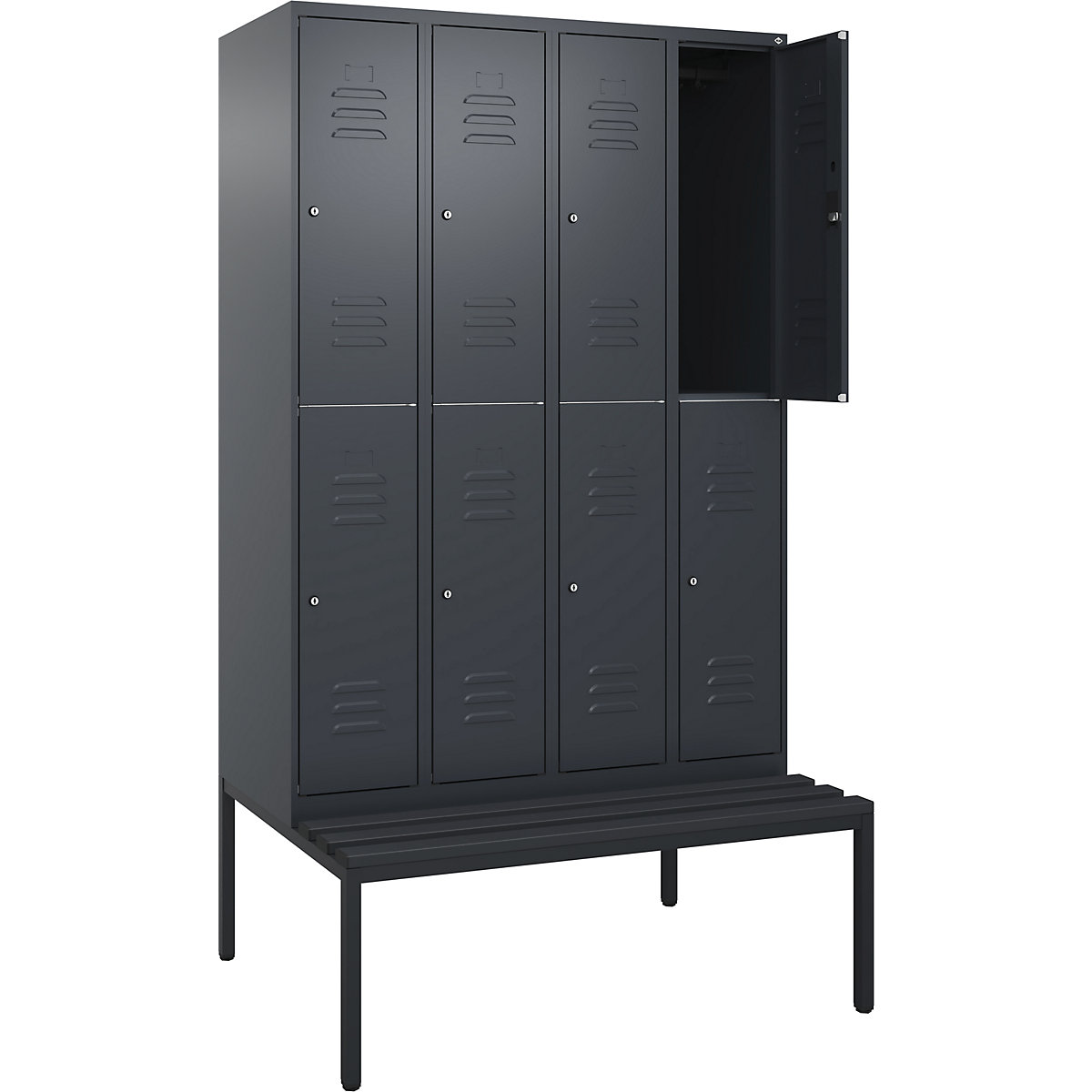 Armadietto a due piani Classic PLUS con panca – C+P, 4 scomparti, grigio, largh. 1200 mm, serratura a cilindro, panca integrata, plastica-0