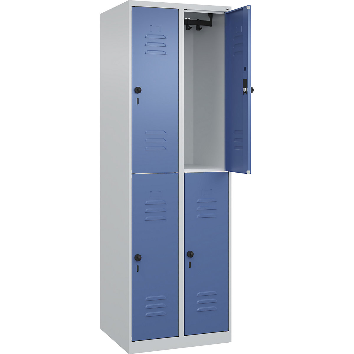 Armadietto a due piani Classic PLUS – C+P, 2 scomparti, grigio chiaro / indaco, alt. x largh. 1850 x 600 mm, con piedini a pavimento, serratura girevole-0