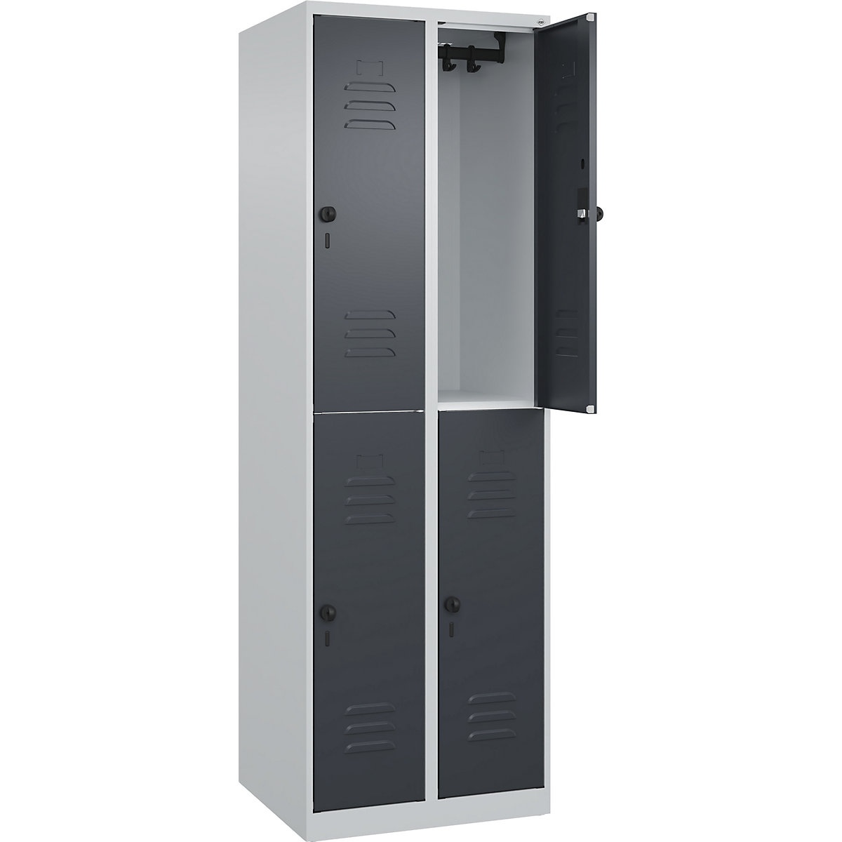 Armadietto a due piani Classic PLUS – C+P, 2 scomparti, grigio chiaro / grigio, alt. x largh. 1850 x 600 mm, con piedini a pavimento, serratura girevole-0