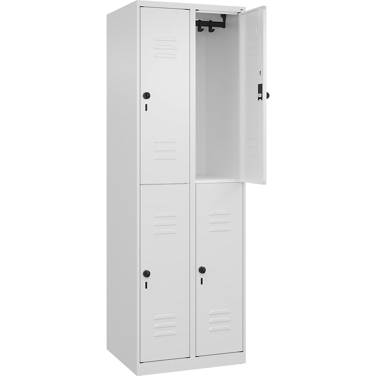 Armadietto a due piani Classic PLUS – C+P, 2 scomparti, bianco traffico, alt. x largh. 1850 x 600 mm, con piedini a pavimento, serratura girevole-0