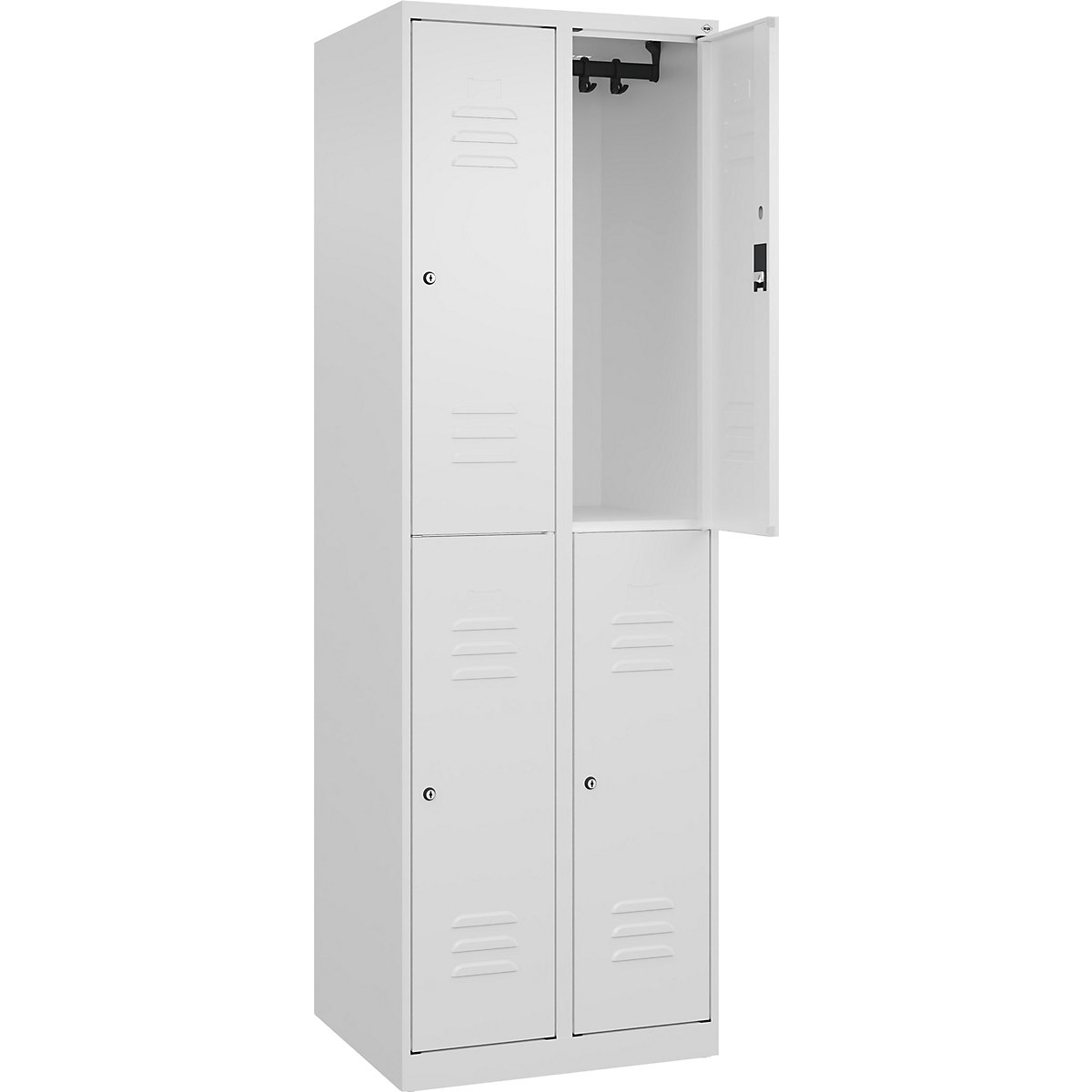 Armadietto a due piani Classic PLUS – C+P, 2 scomparti, bianco traffico, alt. x largh. 1850 x 600 mm, con piedini a pavimento, serratura a cilindro-0