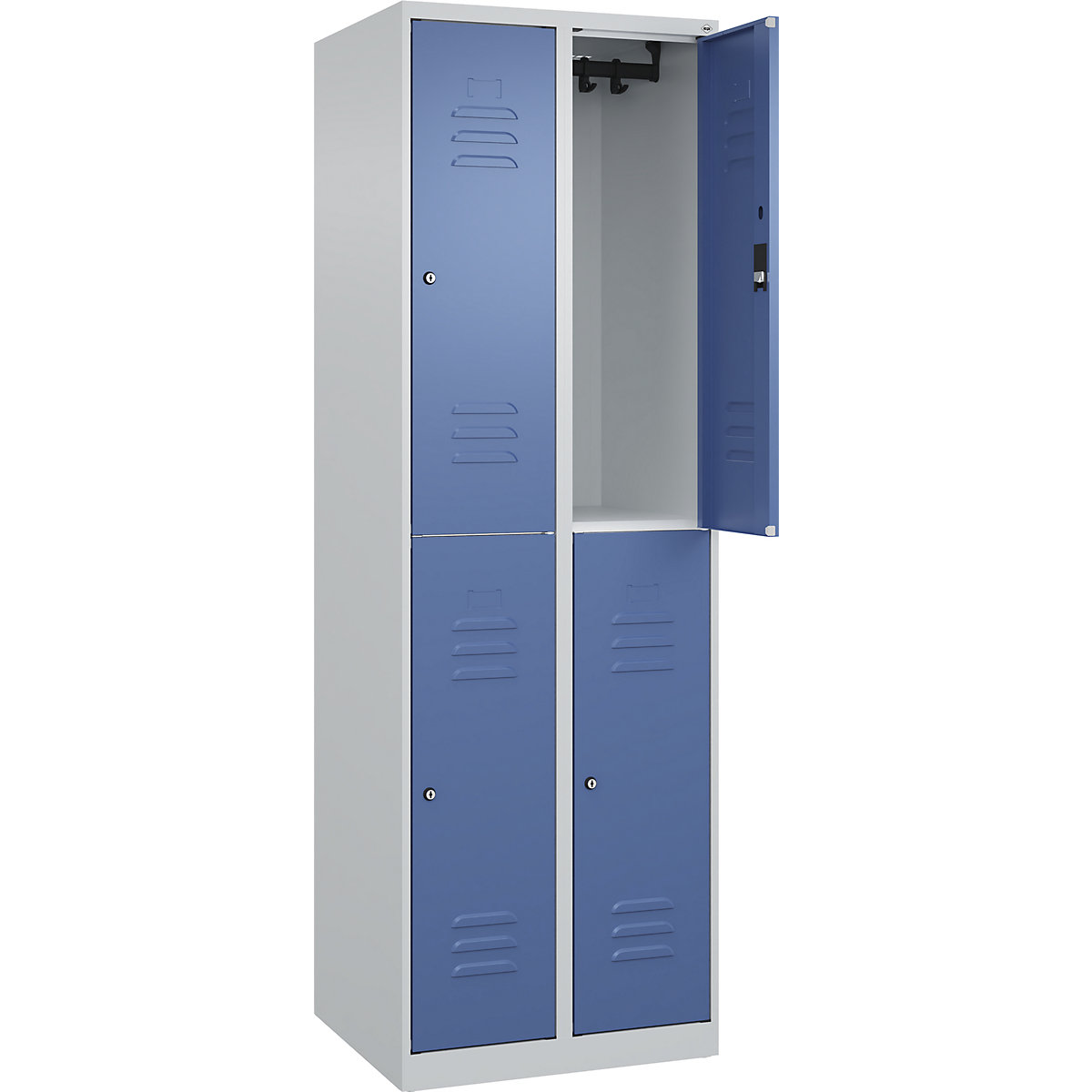 Armadietto a due piani Classic PLUS – C+P, 2 scomparti, grigio chiaro / indaco, alt. x largh. 1850 x 600 mm, con piedini a pavimento, serratura a cilindro-0
