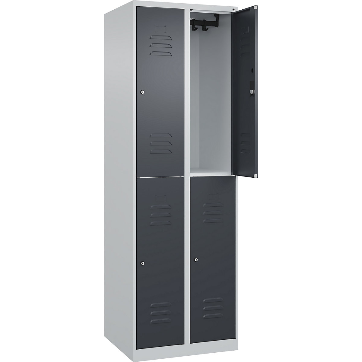Armadietto a due piani Classic PLUS – C+P, 2 scomparti, grigio chiaro / grigio, alt. x largh. 1850 x 600 mm, con piedini a pavimento, serratura a cilindro-0