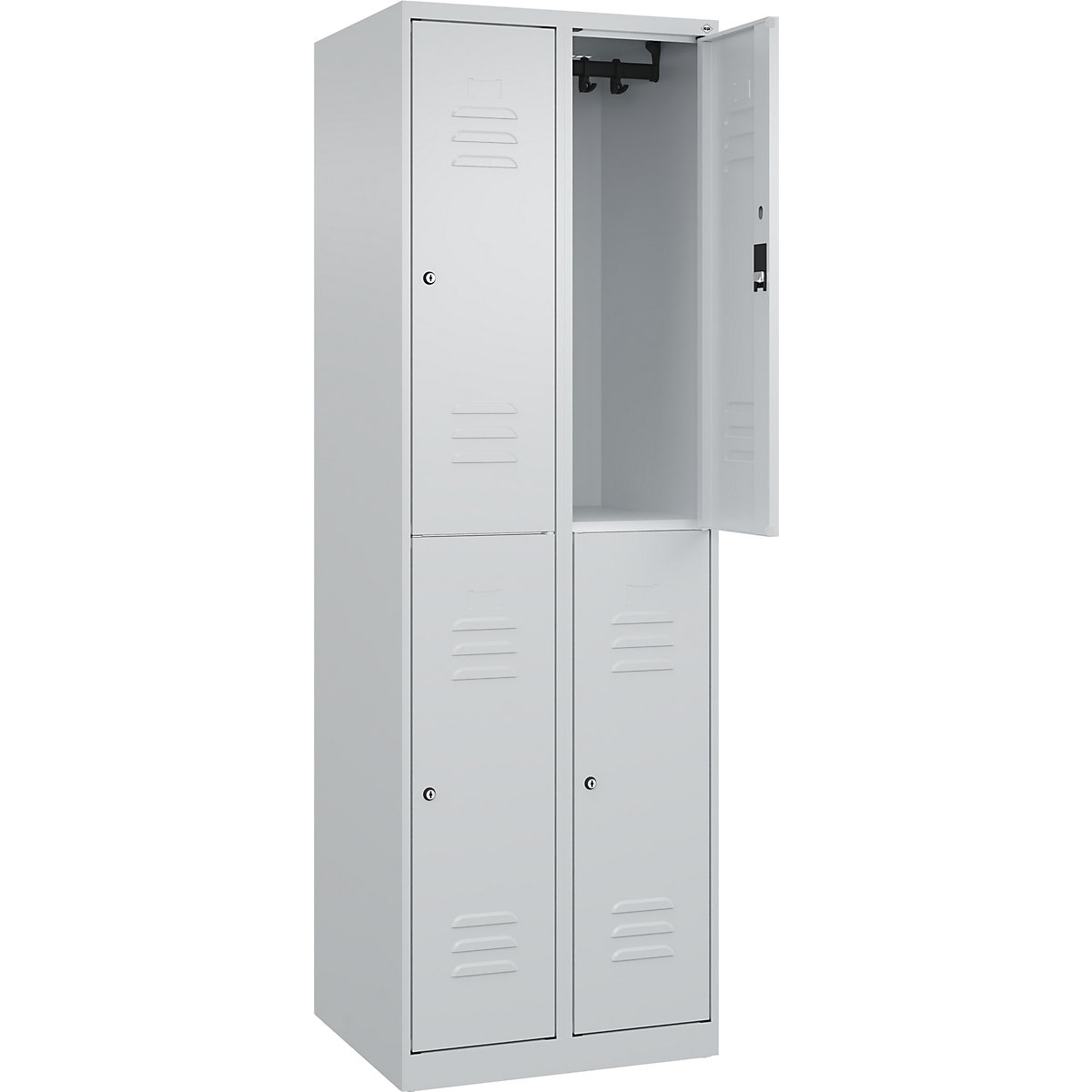 Armadietto a due piani Classic PLUS – C+P, 2 scomparti, grigio chiaro, alt. x largh. 1850 x 600 mm, con piedini a pavimento, serratura a cilindro-0